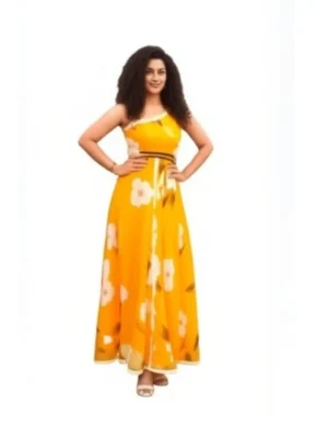 Yellow floral printed dress