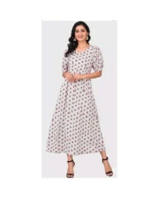 Maxi White printed Frock Dress