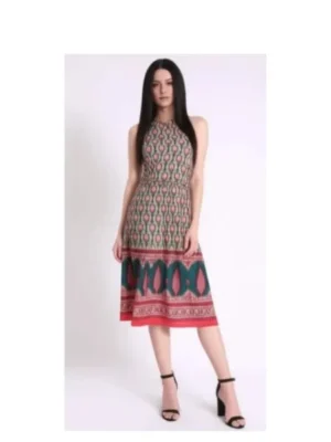 Plated Print A- Line Dress