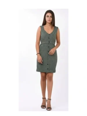 Green Checked A-line Dress